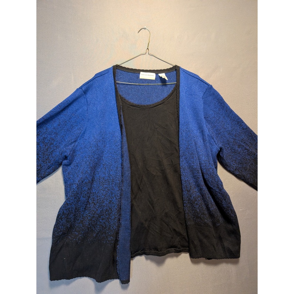 Alfred Dunner Woman 3X Metallic Blue Black Ombre Cardigan Tank 2-Piece Twin Set